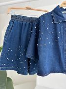 Taş Detaylı Gömlek Şort Denim Takım 10175 resmi